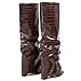 Synchoiss Women's Knee High Boots Pointed Toe Brown Boots Fashion Chunky Heel Wide Calf Fold Over Leather Boot Winter Fall Tall Boots for Women Pull on Trendy Size 6