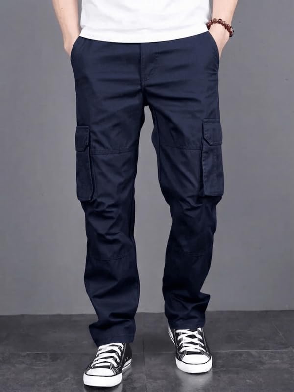 Image of Men's Casual Cargo Pants | Regular Fit Multi-Pocket Trousers-