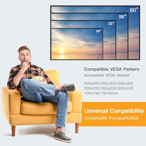 Perlegear TV Wandhalterung, Wandhalterung Fernseher für 26-60 Zoll TVs bis zu 52kg, Neigbare Fernseher Halterung 55 Zoll, Max. Vesa 400x400mm, für LCD/LED/Plasma – Bild 3