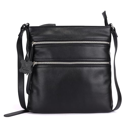 TRUTANN Black Leather Crossbody Handbag
