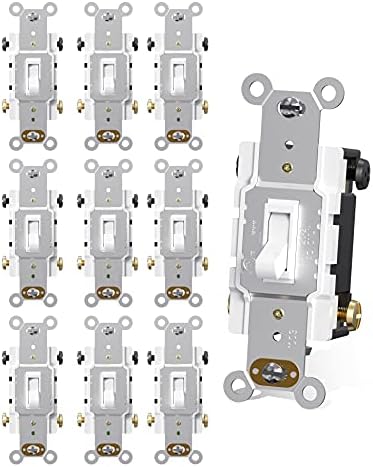 AIDA 15 Amp Toggle Light Switch, 4 Way, Grounding Screw, Residential Grade Electrical Wall Switch, UL Listed (White, 10 Pack)