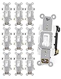 AIDA 15 Amp Toggle Light Switch, 4 Way, Grounding Screw, Residential Grade Electrical Wall Switch, UL Listed (White, 10 Pack)