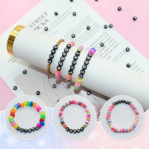 Image of Looconi 1400pcs Black Letter Beads Star and Heart Beads 7x4mm Alphabet for Jewelry Making