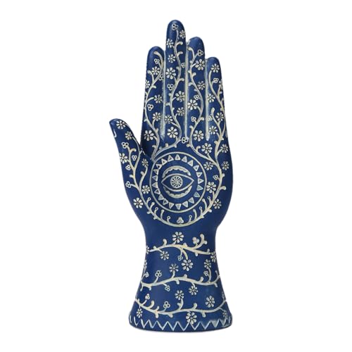 Estatua Hamsa Mano 9.8'' Resina Decorativa Azul