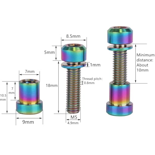 Image of Titanium Bolt M5x16 18 20mm with Washer Steerer Clamp Nut for Bicycle Stem Front Forking Lock Pack of 2 (Rainbow, M5x18mm)