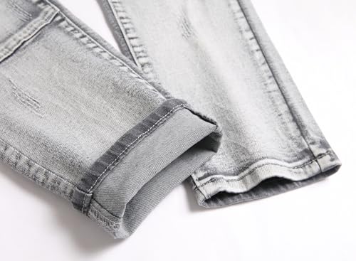 JUNBAOSS Men's Ripped Jeans Slim Fit Denim Skinny Straight Leg Distressed Destroyed Pants with Hole Athletic-Fit Stretch Jean, Grey 7921-2, Size 28