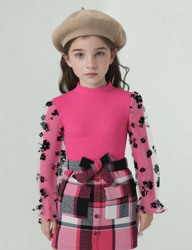 Image of Toddler Girl Clothes Girls Outfits Flare-lace Sleeve Top and Plaid Skirt Dress Fall Winter 2Pcs Girls Clothes 5-12T