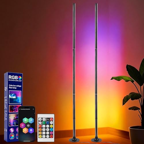 sylvwin Lámpara de pie LED RGB de con control remoto, 16 millones de colores, modos de música, ideal para dormitorio y sala de juegos (paquete de 2)