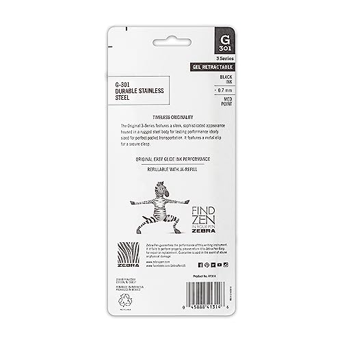 Stylo encre gel Zebra G-301 retractable pointe moyenne 0.7mm - 3