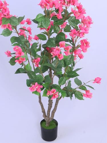 Image of ARICK DECOR 3.6Ft Artificial Bougainvillea Flowers Tree in Pot, 3.6ft Realistic Faux Pink Silk Flower Plant, Peacock Shaped Decor for Home, Office & Balcony