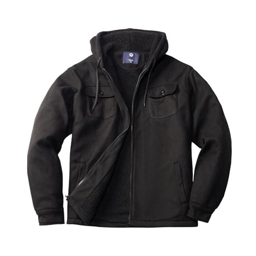 Image of TanBridge Men's Cotton Plaid Shirts Jacket Full Zip Fleece Flannel Sherpa Lined Hoodies Heavyweight Hoodies Jacket for Men