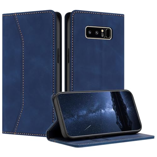 Mo-Beauty Compatible with Samsung Galaxy Note 8 Case, PU Leather Flip Wallet Phone Stand Case Cover with 2 Slot Card Holder and Magnetic Closure for Samsung Galaxy Note 8 Protective Phone Case (Blue)