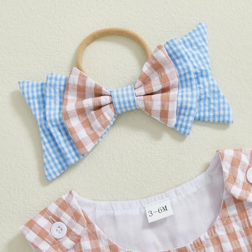 Newborn Infant Baby Girl Clothes Sleeveless Plaid Romper Dress Bow Layer Tutu Dresses Bow Headband Summer Bodysuit3