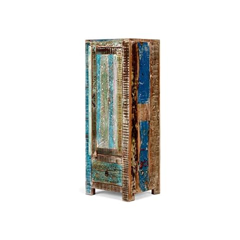 Woodkings® Bad Hochkommode Blue Lagoon Massivholz Mango bunt massiv rustikal Design Holzmöbel Badezimmerschrank Badezimmerkommode Cover