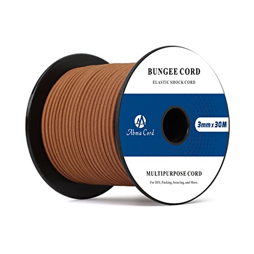 Abma Cord Bungee Cord 3mm 30M Elastic Shock Cord 100% Stretch Elastic Bungee Rope for Tarpaulin, Trailer, Backpack, Tent Pole, Kayak - Brown
