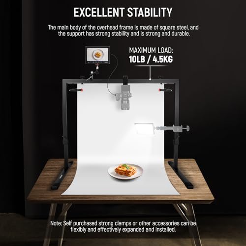 Image of NEEWER Overhead Camera Mount Rig for Top Down Shots, Heavy Duty Steel Tabletop Mount Stand Multi Device Platform for Flat Lay Photography Lighting Cooking Drawing Crafts, For Desks≥3.3' /1m Long, ST100
