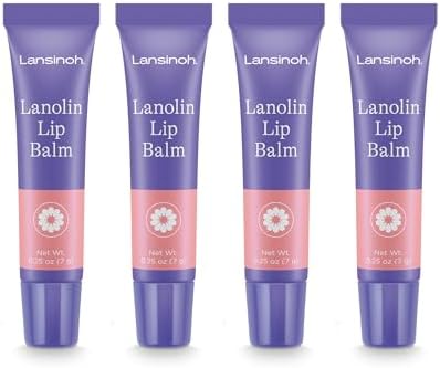 Lansinoh Lanolin Lip Balm, 4 Pack, 0.25 oz Each, Ultra-Moisturizing Lip Care with Natural Lanolin for Dry, Chapped Lips