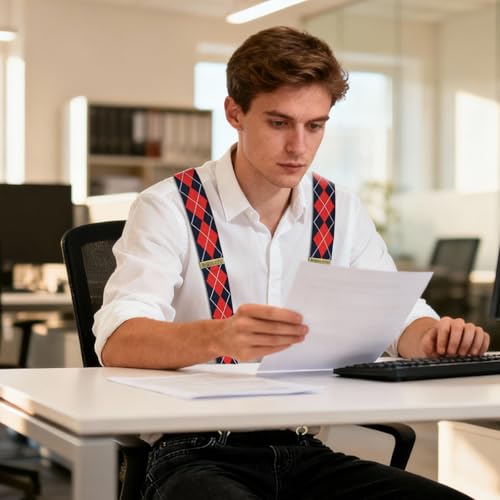 Image of Suspenders for Men, Adjustable Suspenders Gold Clip with Elastic Straps Y-Back Construction Heavy Duty for Work