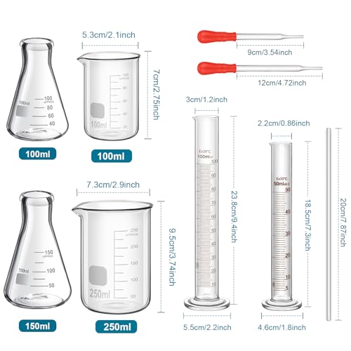 image for Frienda 100/250ml Lab Glassware Include Graduated Cylinder, Glass Beak