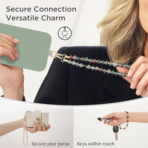 Image of POSADINA Natural Stone Phone Charm, Beaded Healing Phone Wrist Strap, Handmade Cellphone Chain Lanyard with Tether Tab