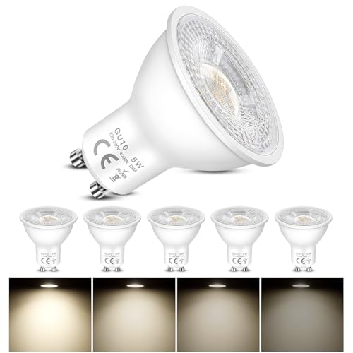 Bombillas LED GU10 Spot Regulable, Blanco Neutra 4000K, 5W Equivalente a 50W Halógenas, 500 Lúmenes, 120° Ángulo de Haz, Bajo Consumo, Focos, para Iluminación de Riel, Empotrada, Paquete de 6