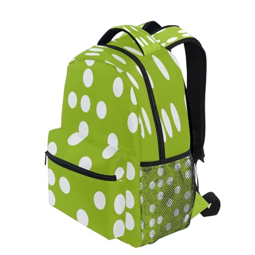 Grass Green White Dots Kids Backpack School Backpacks for Boys Girls 16 IN Book Back Pack Bag Casual Travel Daypack with Adjustable Shoulder Strap Zipper3