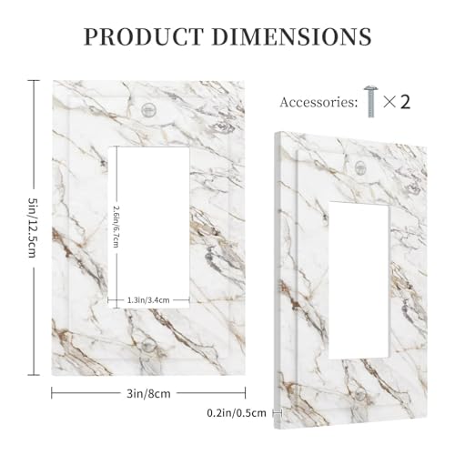 Thsanju Light Switch Cover Plate White Brown Marble Abstract Modern Luxury 1 Gang Outlet Covers Single Rocker Decorative Switch plates Electrical Wall Plates GFCI Receptacle for Bathroom Kitchen Decor by Thsanju - Used condition - Image 5