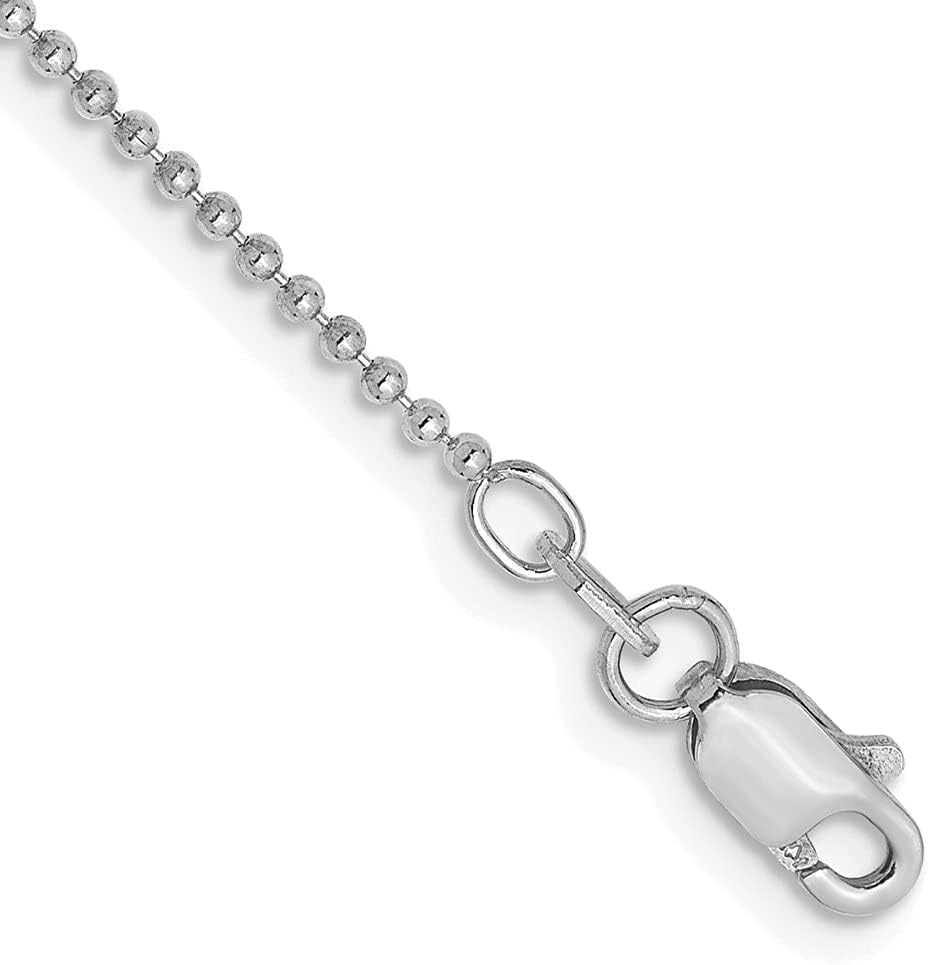 Saris and Things 14K White Gold 1.2mm Diamond -Cut Beaded Pendant Chain Anklet 9 Inch