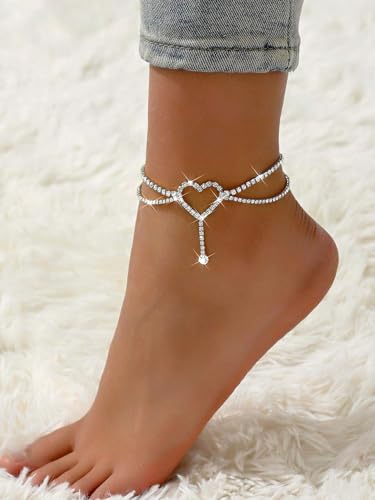 Silver Ankle Bracelets for Women, Adjustable Rhinestone Pendant Tennis Anklet, Butterfly Heart Infinite Diamond Summer Beach Foot Chain Jewelry Gifts4