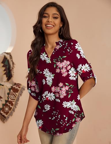 a.Jesdani Women's Plus Size Tops 3/4 Roll Sleeve Shirts V Neck Blouses Tunic Top3