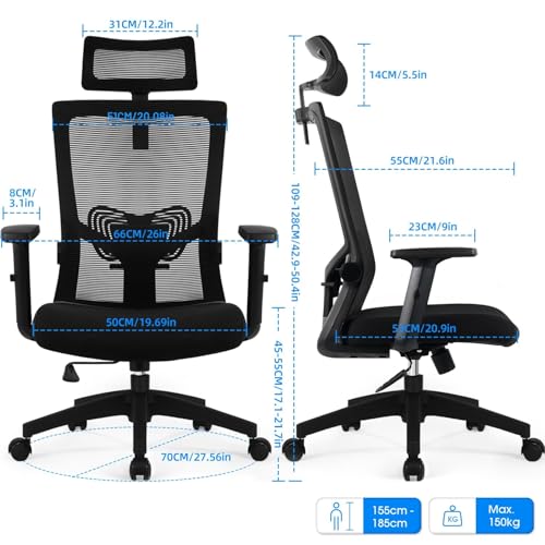 Daccormax Bürostuhl Ergonomisch, Schreibtischstuhl mit Verstellbarer Kopfstütze, Armlehnen...