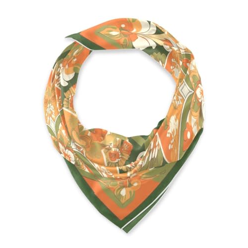 Vintage Flower Pattern Orange and Green silk scarf scarves and wraps Long and large silk scarf for indian for head chales para mujer2