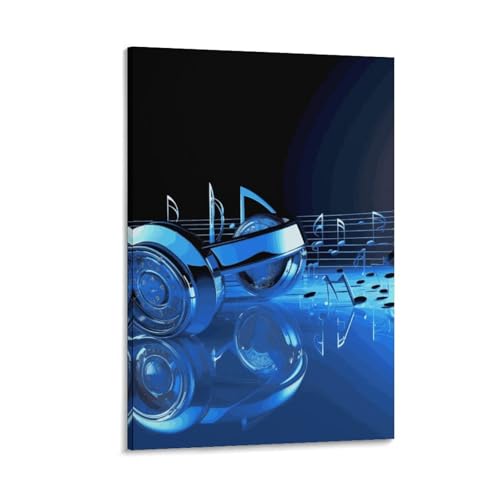 Toile musique bleue pour habiller un mur de salon vide