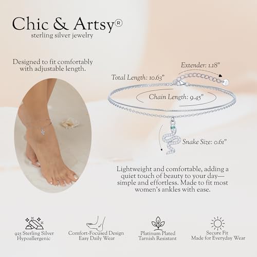 Image of CHIC & ARTSY 925 Sterling Silver Ankle Bracelets for Women, Adjustable Double Layer Chain Anklets, Minimalist Lightweight Foot Jewelry for Beach & Everyday Wear