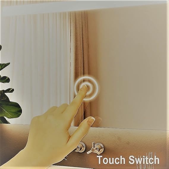 Image of LED Bathroom Mirror with 3-Color Lights | Front Warm White & Back Glow | Dimmable, Memory Function | Vanity Wall Mirror for Modern Bathrooms (60x90 cm)
