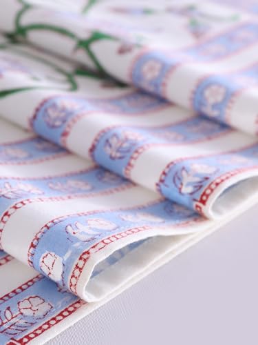 Image of Ravaiyaa - Attitude is everything Cotton Hand Block Printed Table Runner Bed Runner Table Decor (White Floral)
