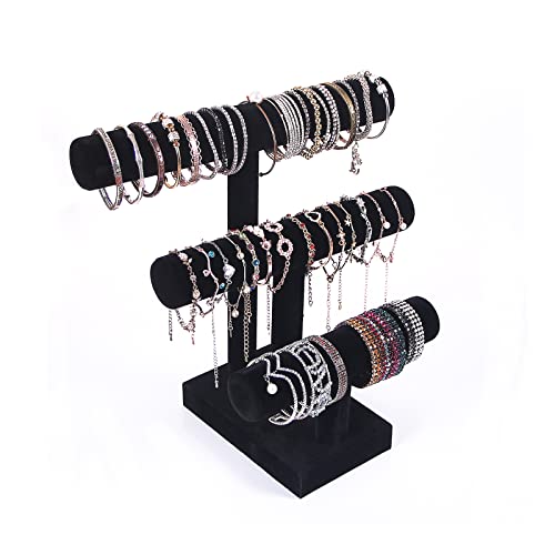 T Bar Bracelet Display Stand,Bracelet Organizer Holder,Jewelry Display Stand, Necklace Bangle Scrunchie Watch Organizer (Black, 3 tier)2