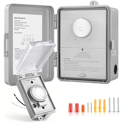 SURAIELEC 40A 240V 3HP Outdoor Timer Switch with 1000FT RF Remote, 24H Mechanical Heavy Duty Controller for Pool Pump, Water Heater, EV Charger, Irrigation, and Other Large Equipment