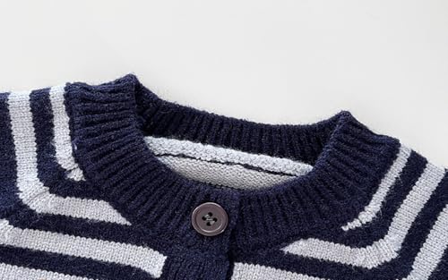 Baby Boy Girl Cardigan Knit Striped Round Neck Button Pockets Sweater3