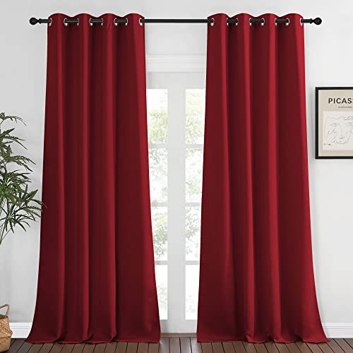 NICETOWN Blackout Curtains 120 inch Length for Sliding Glass Door, Grommet Thermal Insulated Room Darkening Sound Reducing Drapes for Room Divider, 1 Panel, W52 x L120, Burgundy Red