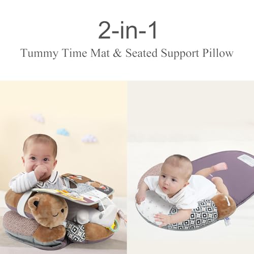 Image of Lovvie & Joy 2-in-1 Tummy Time Mat & Seated Support Pillow,Baby Tummy Time Pillow Support for Newborns and Older Babies,with Detachable Support Pillow and Toys Bear