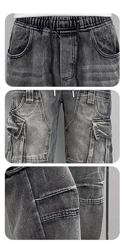 Men's Y2K Street Korean Loose Elastic Waist Jeans Washed Work Jeans2