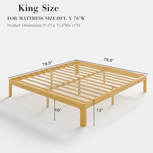 Image of 12 Inch Twin XL Wood Platform Bed，Mid-Century Wood Bed Frame Twin XL Size, No Box Spring Needed, Natural Finish, Easy Assembly