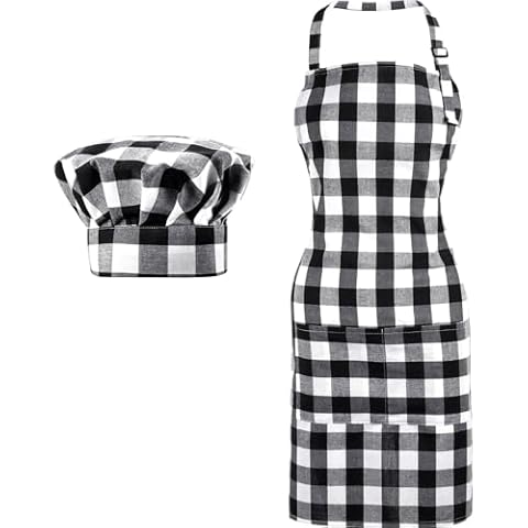 SATINIOR Chef Costume Hat and Apron Set Cover