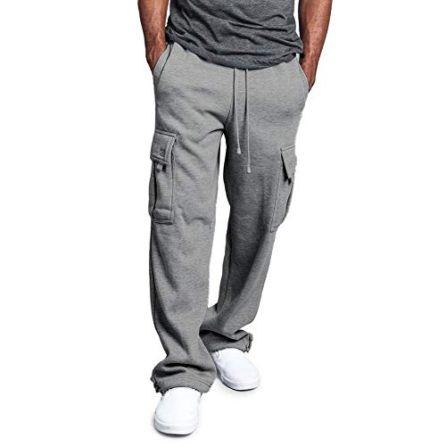 Men Fashion Solid Color Pants Cargo Sweatpants Jogger Active Sports Trouser with Pockets (Light Gray, XXL)