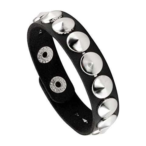 JJDreams Punk Leather Cuff Bracelet for Men Women Adjustable Vintage Black Studded Spike Rivet Gothic Bangle Wristband (F) Cover