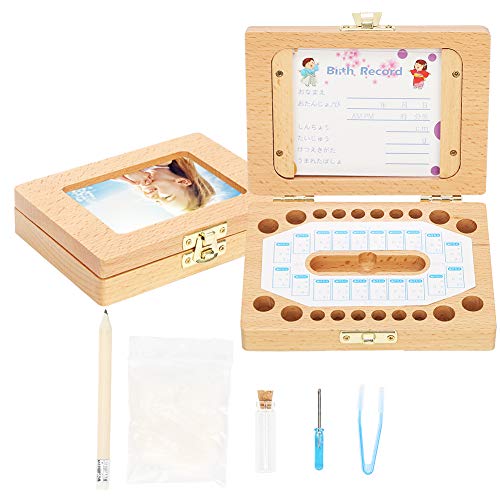 乳歯ケース 乳歯入れ 乳歯ボックス 写真入れ可能【高級榉材天然木使用】 歯ケース 乳歯保管ケース プレゼント 子供の歯収納袋 赤ちゃん用 お生産祝い成長記録 思い出を記録 子供の誕生日プレゼント用 おしゃれ かわいい 名前 ギフト 名前と抜けた日シール付き（日本語表記） 乾燥用綿付き うぶ毛を入れるミニボトル付き 男の子 女の子