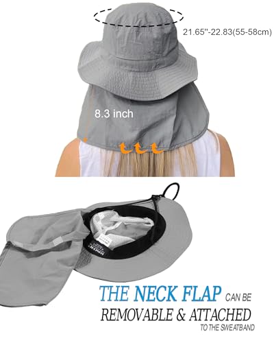 Shinchic Waterproof Sun Hat For Women Mens Rain Hat Packable Upf50+ Bucket Safari Outdoor Fishing Hat With Removable Neck Flap Grey thumb #4