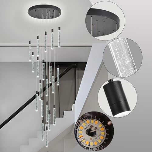 Image of 20-Lights Bubble Crystal Chandelier for Entryway High Ceiling,Black