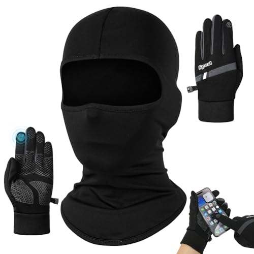 Alaoo Máscara de Pasamontañas,2 Pzs Balaclava Protector con Guantes de Ciclismo Protector UV, Pasamontañas Moto para Motocicleta Hombre y Mujer,para Snowboard, esquí, Ciclismo(2PCS-Forrado Polar)